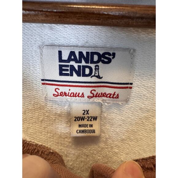 Lands' End Women’s 2X Serious Sweats Hooded Colorblock Sweatshirt Pullover White - Picture 3 of 9